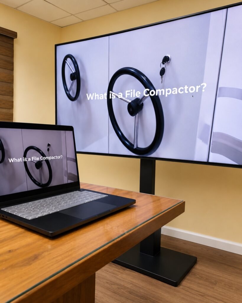 Presentation screen and laptop